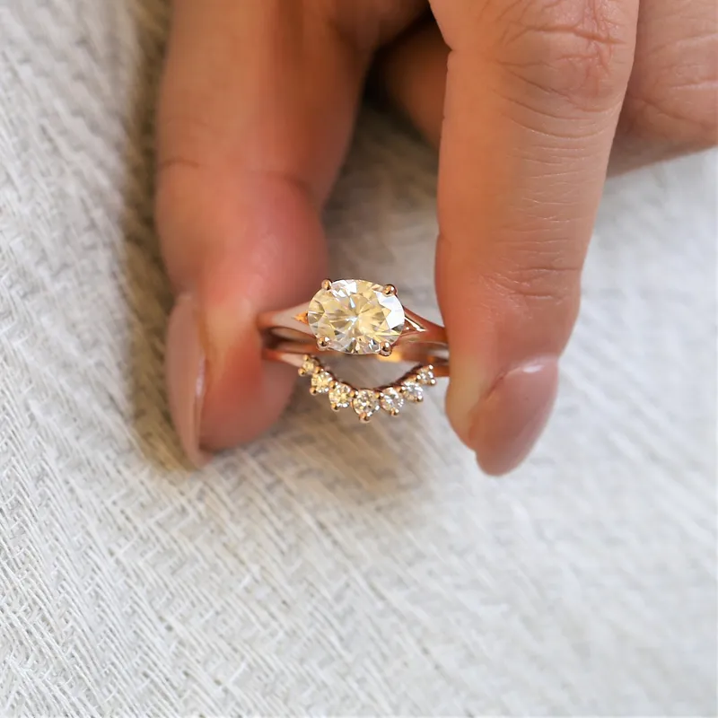 2ct Margo 9x7mm 14kt Rose Gold Moissanite Mermaid Split East West Oval Solitaire Ring view 5