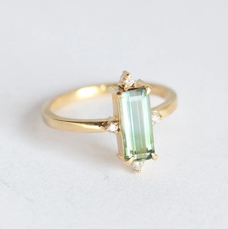 Margot Baguette Watermelon Tourmaline Ring W/ White Diamonds vy 4