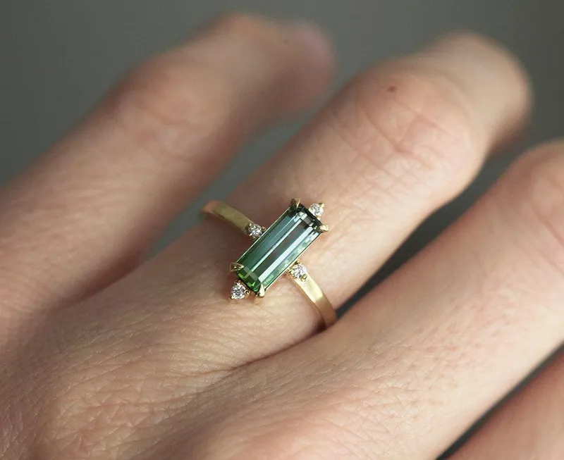 Margot Baguette Watermelon Tourmaline Ring W/ White Diamonds vy 6