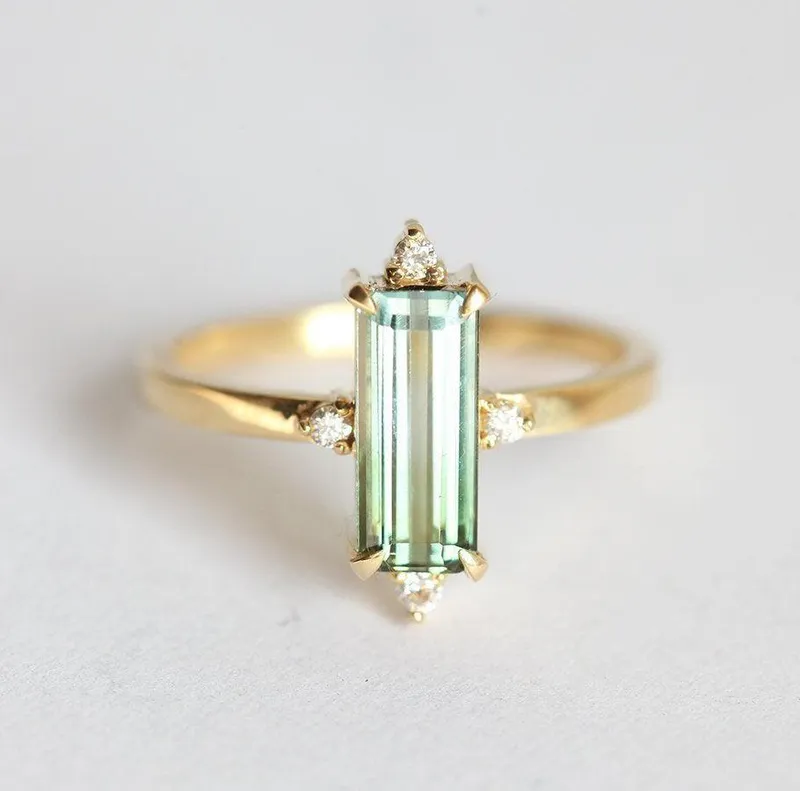 Margot Baguette Watermelon Tourmaline Ring W/ White Diamonds vy 7