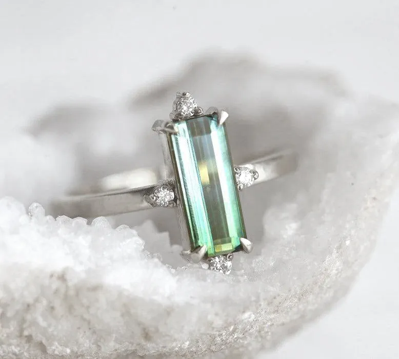 Margot Green Baguette Tourmaline Ring With Diamonds vy 10