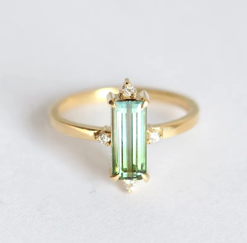 Margot Green Baguette Tourmaline Ring With Diamonds vy 3