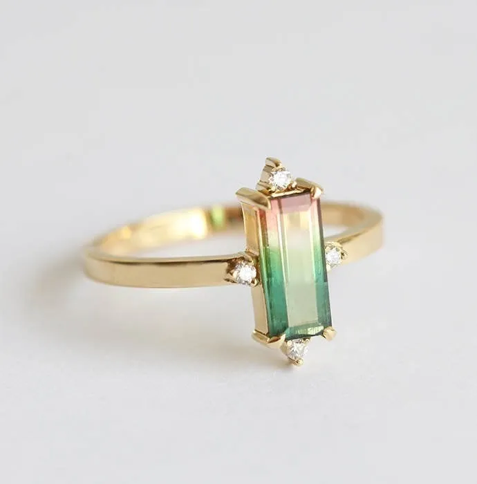 Margot Green Baguette Tourmaline Ring With Diamonds vy 5