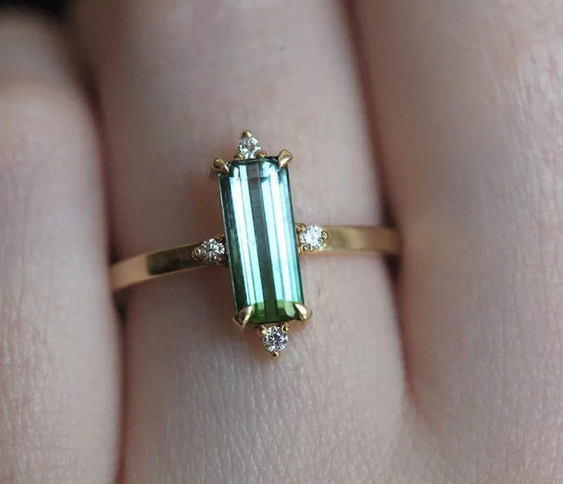 Margot Green Baguette Tourmaline Ring With Diamonds vy 8