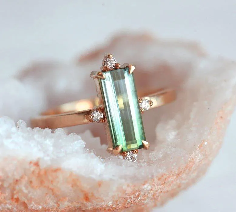 Margot Green Baguette Tourmaline Ring With Diamonds vy 9