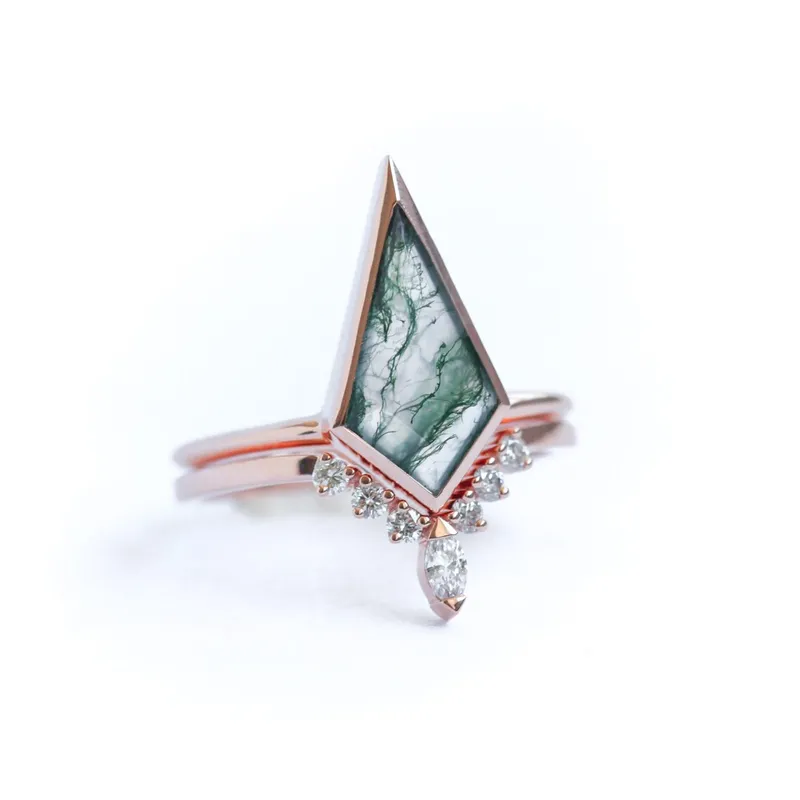Maria Kite Moss Agate Ring Set view 2