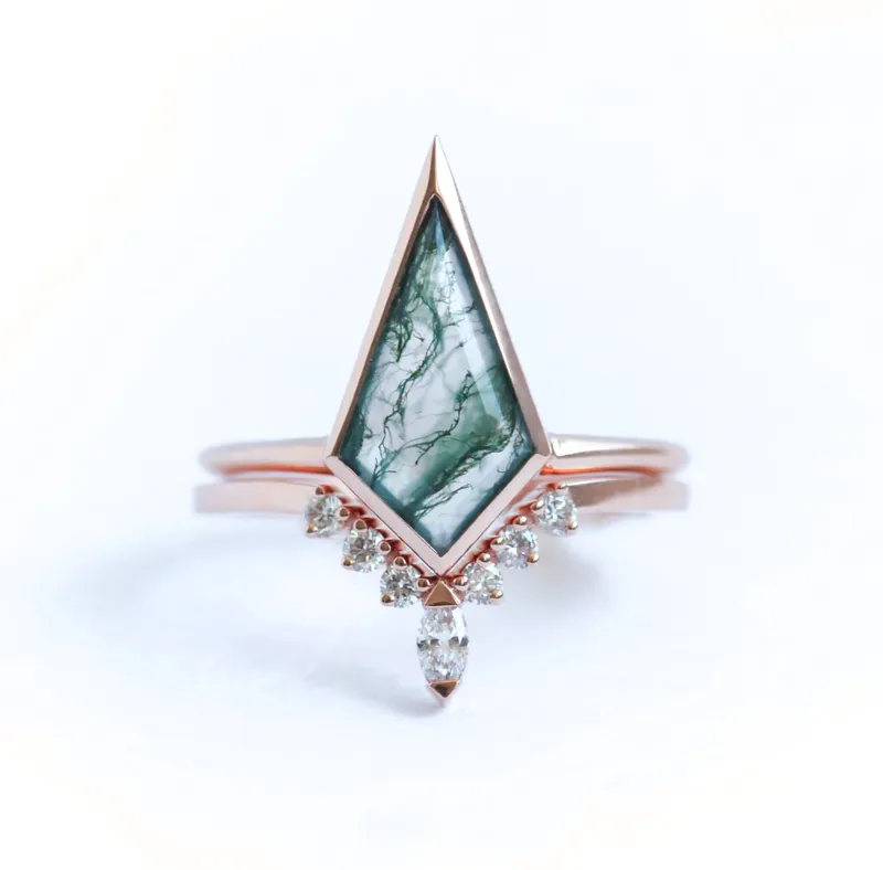 Maria Kite Moss Agate Ring Set vy 4