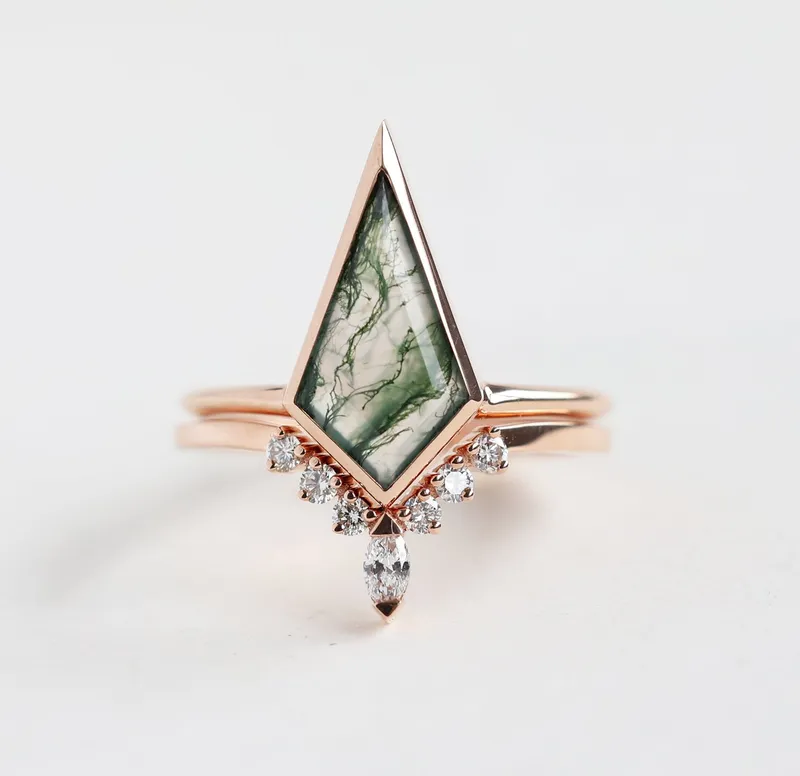 Maria Kite Moss Agate Ring Set vy 5