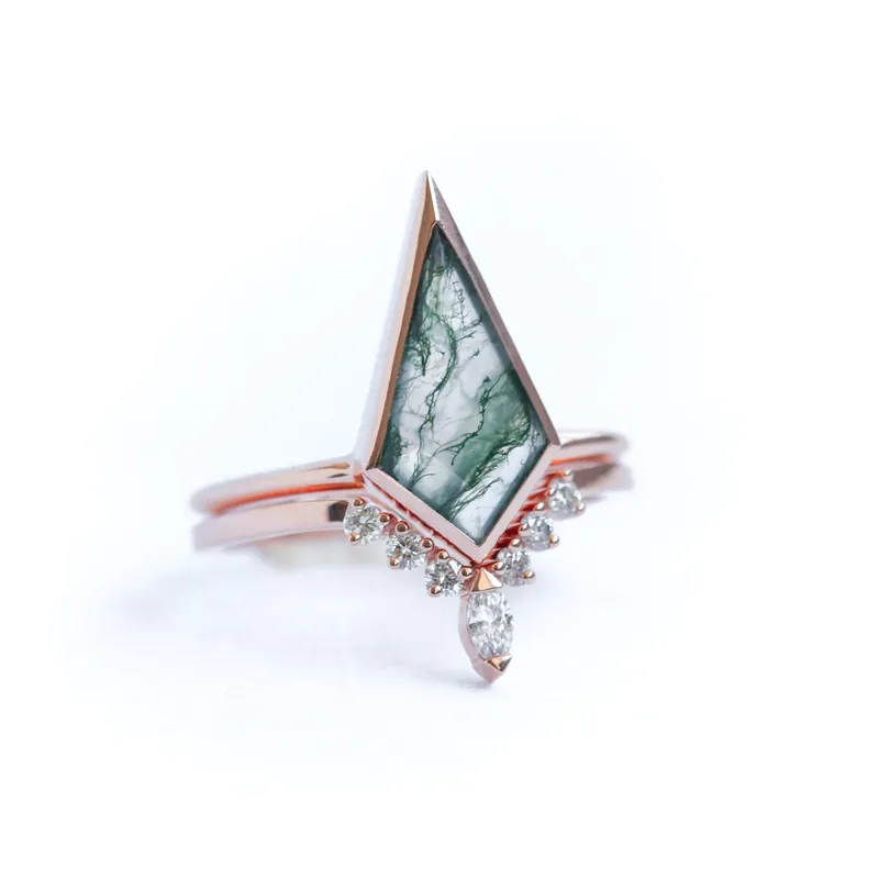 Maria Kite Moss Agate Ring Set vy 6