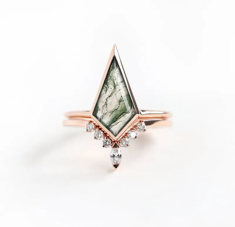 Maria Kite Moss Agate Ring Set green engagement ring