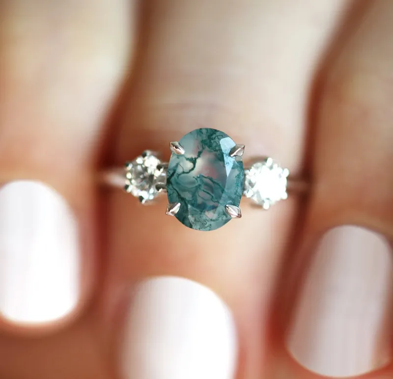 Marla Moss Agate Ring With Diamonds vy 4
