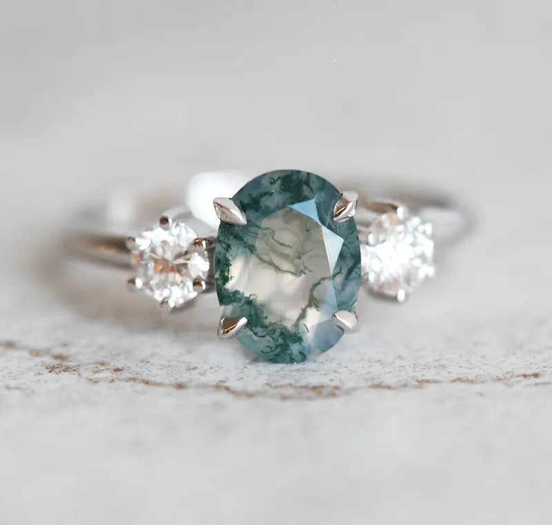 Marla Moss Agate Ring With Diamonds green oval cut engagement ring