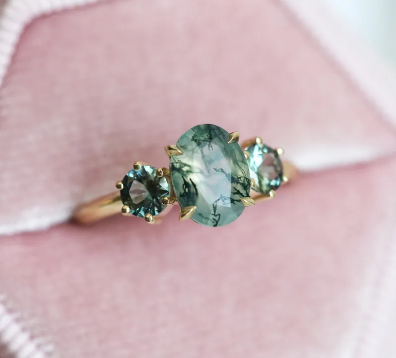 Marla Moss Agate Ring With Teal Tourmalines view 4