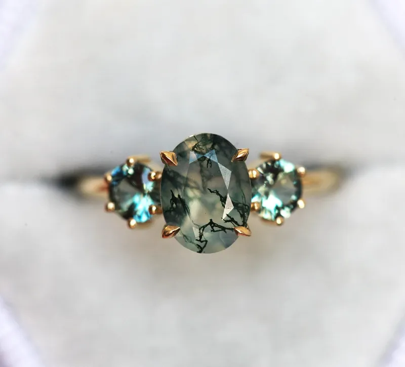 Marla Moss Agate Ring With Teal Tourmalines view 5