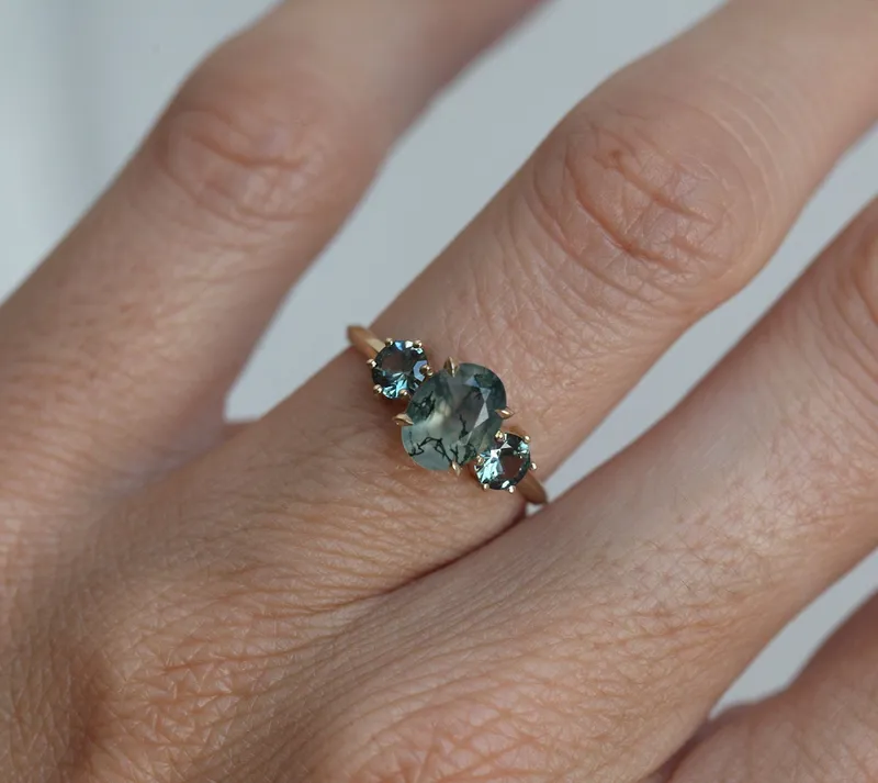 Marla Moss Agate Ring With Teal Tourmalines view 6