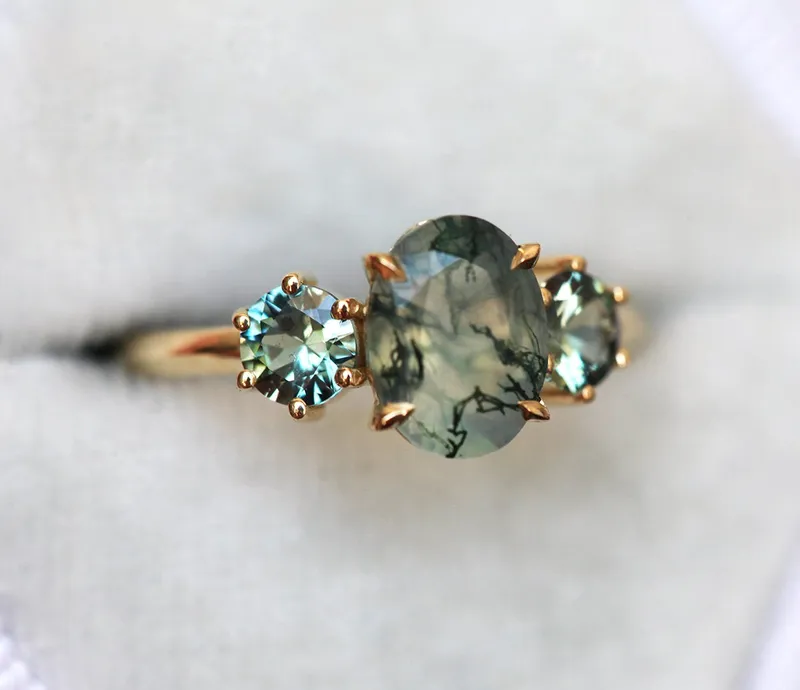 Marla Moss Agate Ring With Teal Tourmalines view 7