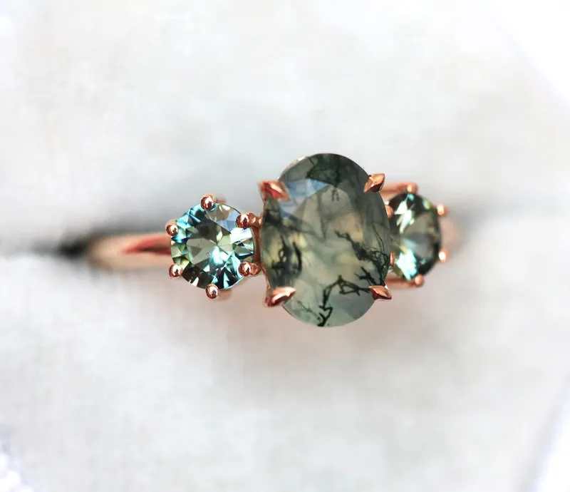 Marla Moss Agate Ring With Teal Tourmalines view 8