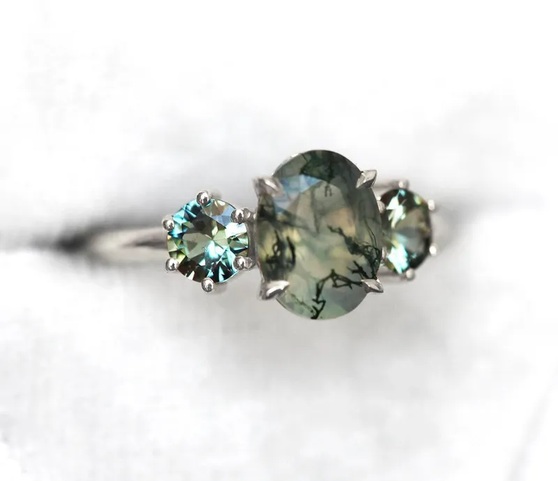 Marla Moss Agate Ring With Teal Tourmalines view 9