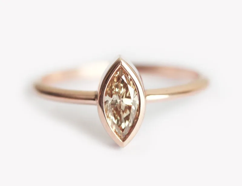 Marquise Cut Champagne Diamond Solitaire Ring view 2