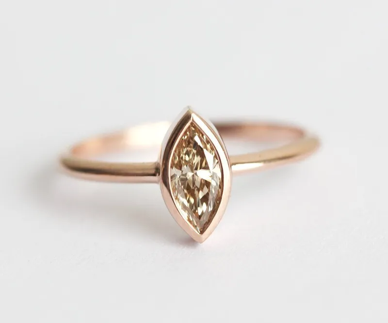 Marquise Cut Champagne Diamond Solitaire Ring view 3