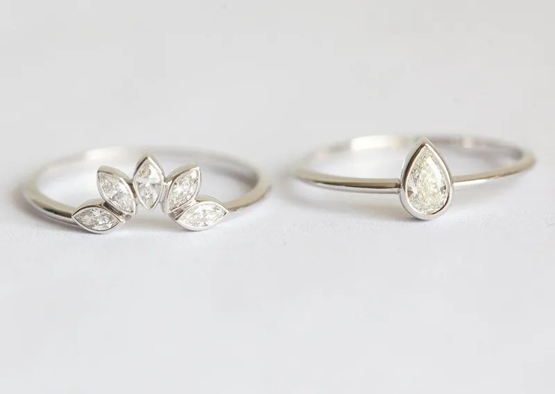 Marquise Diamond Crown & Solitaire Pear Diamond Ring Set view 4