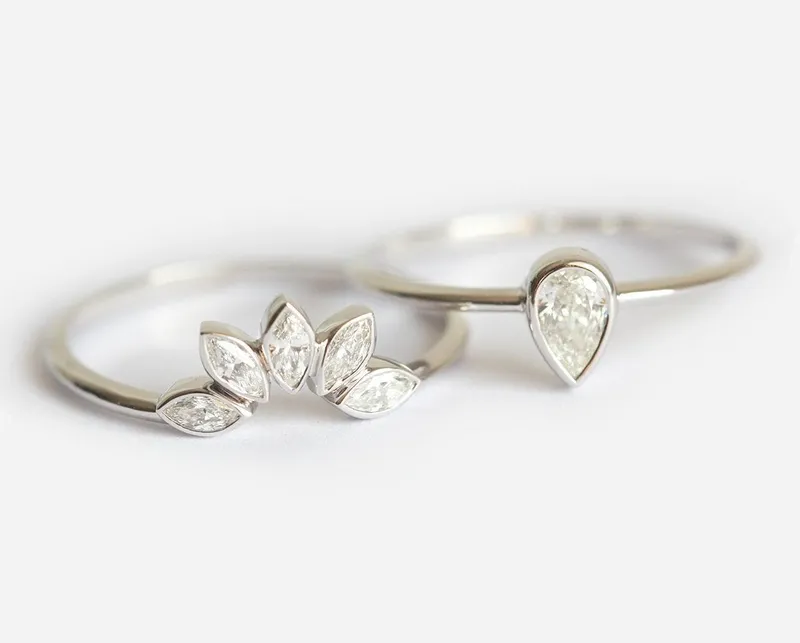 Marquise Diamond Crown & Solitaire Pear Diamond Ring Set diamond pear cut engagement ring
