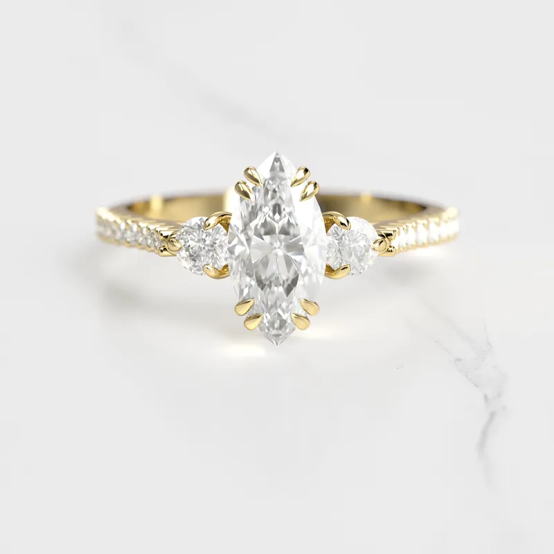 MARQUISE HALF PAVE DIAMOND RING WITH ACCENT STONES view 4