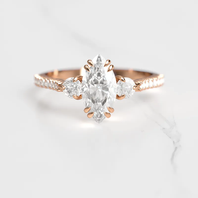 MARQUISE HALF PAVE DIAMOND RING WITH ACCENT STONES view 5