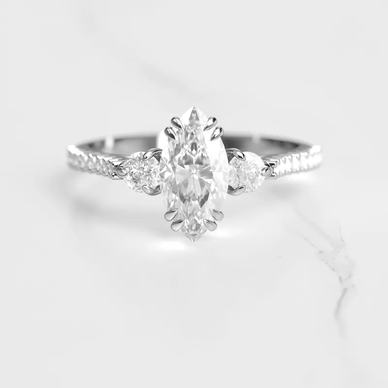 MARQUISE HALF PAVE DIAMOND RING WITH ACCENT STONES view 6