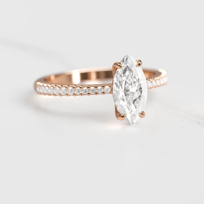 Marquise Half Pave Tapered Diamond Ring vy 2