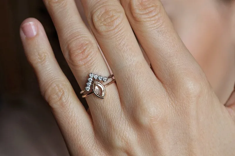 Marquise Solitaire Champagne Diamond Engagement Ring view 2