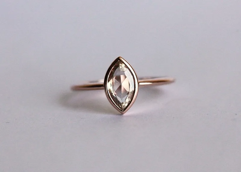 Marquise Solitaire Champagne Diamond Engagement Ring view 4