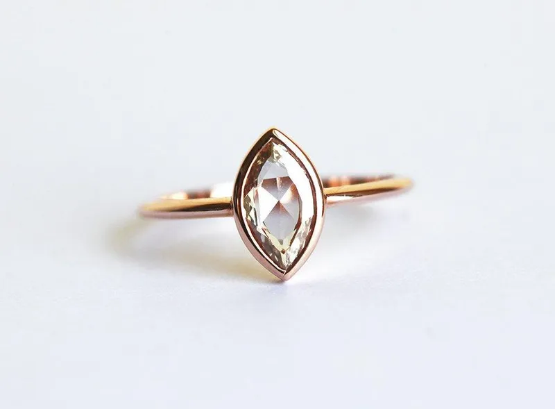 Marquise Solitaire Champagne Diamond Engagement Ring view 5