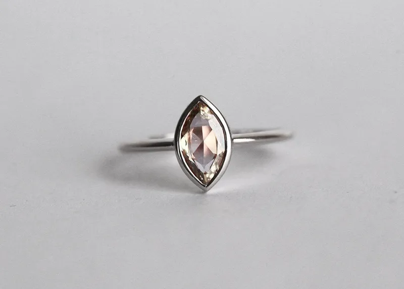 Marquise Solitaire Champagne Diamond Engagement Ring view 7