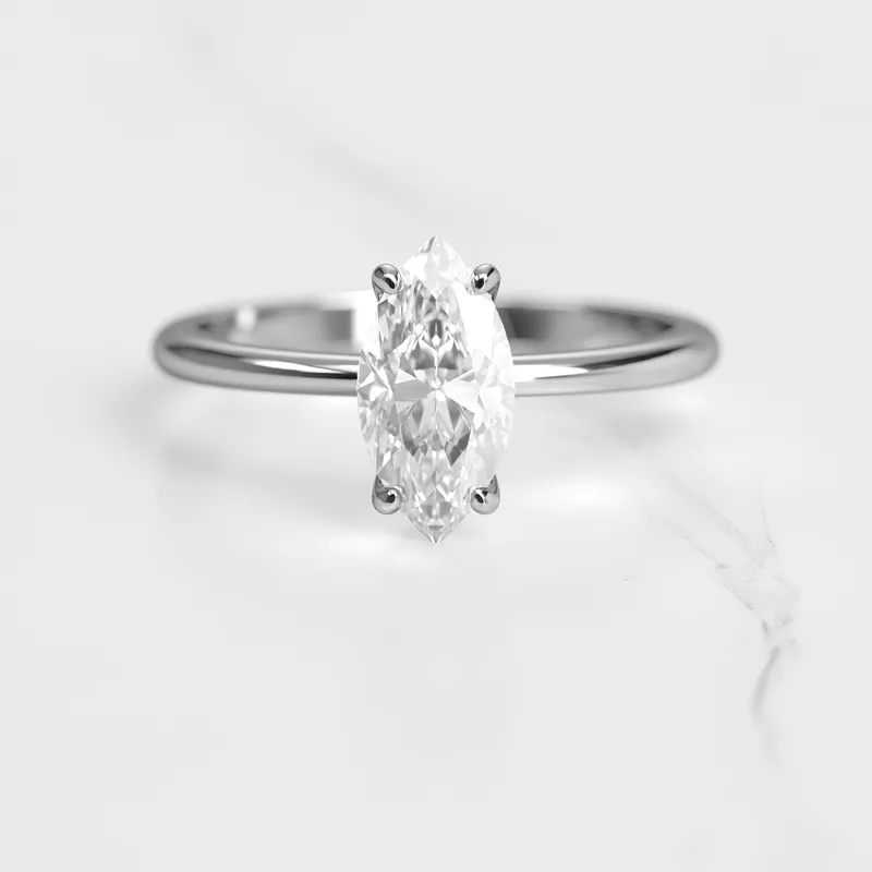 Marquise Tapered Solitaire Diamond Ring view 6
