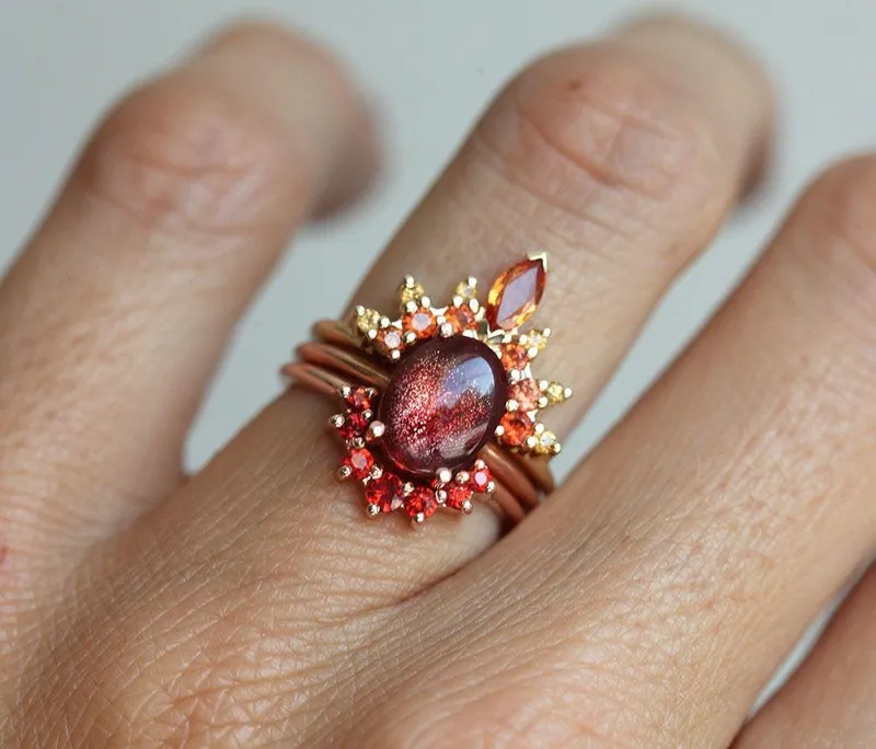 Marsa Flame Ring Set, Fire Ring Set oval cut engagement ring