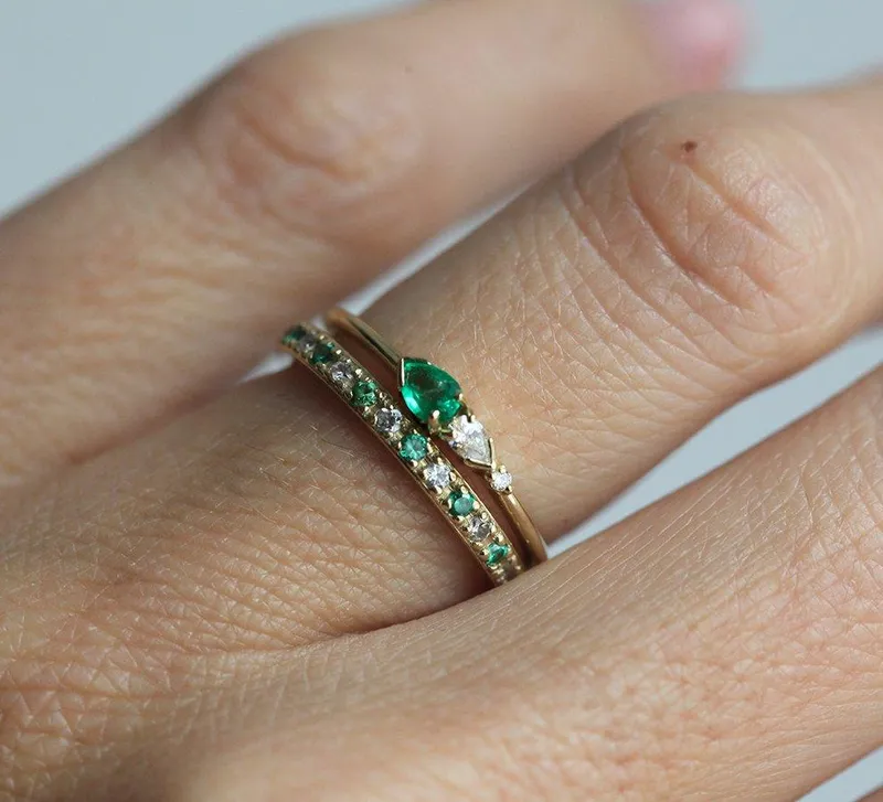 Martina Pear Emerald Diamond Ring vy 5