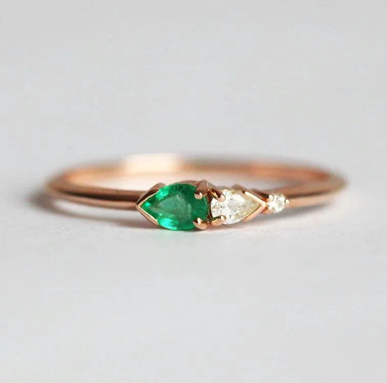 Martina Pear Emerald Diamond Ring vy 6