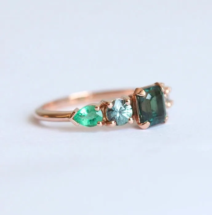 Massimo Emerald Cut Sapphire Cluster Ring view 2
