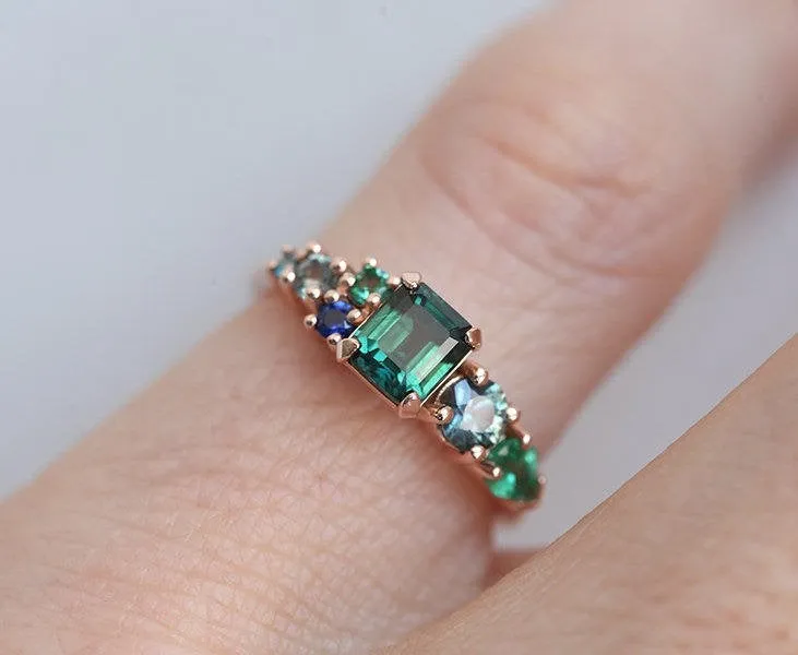 Massimo Emerald Cut Sapphire Cluster Ring view 3