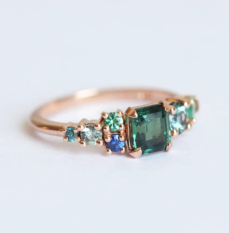 Massimo Emerald Cut Sapphire Cluster Ring view 4