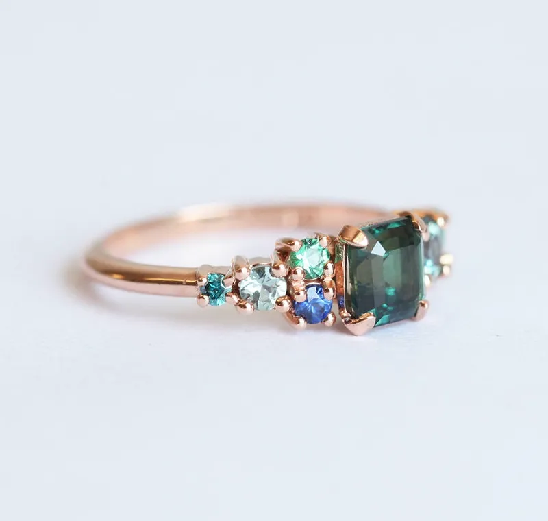 Massimo Emerald Cut Sapphire Cluster Ring view 5