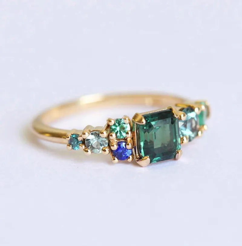 Massimo Emerald Cut Sapphire Cluster Ring view 6