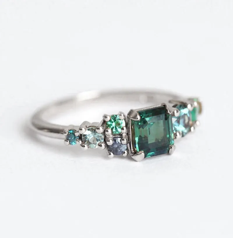 Massimo Emerald Cut Sapphire Cluster Ring view 7