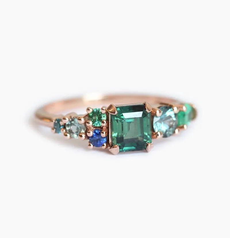 Massimo Emerald Cut Sapphire Cluster Ring sapphire emerald cut engagement ring