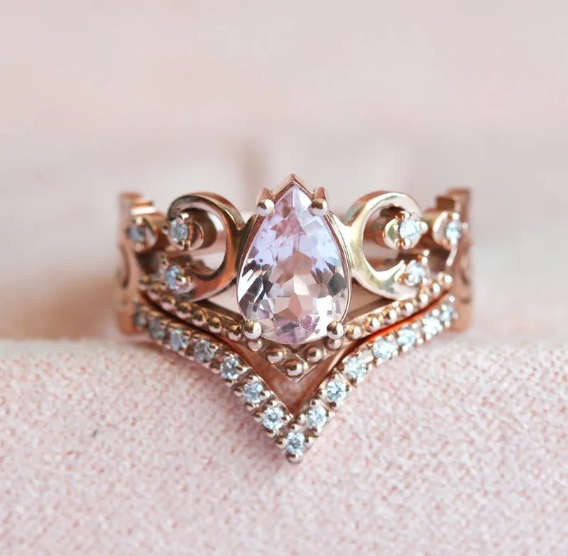 MAXINE MORGANITE RING WITH DIAMOND BAND view 2