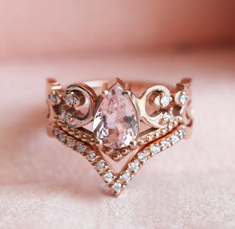 MAXINE MORGANITE RING WITH DIAMOND BAND pink pear cut engagement ring