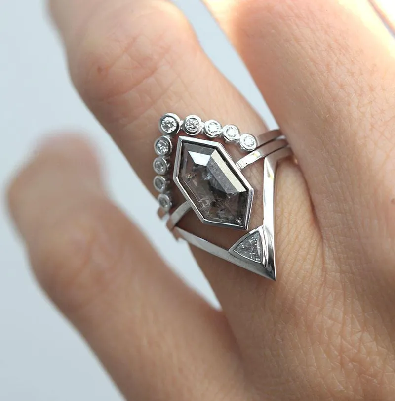 Melinda Salt & Pepper Diamond Ring Set vy 2