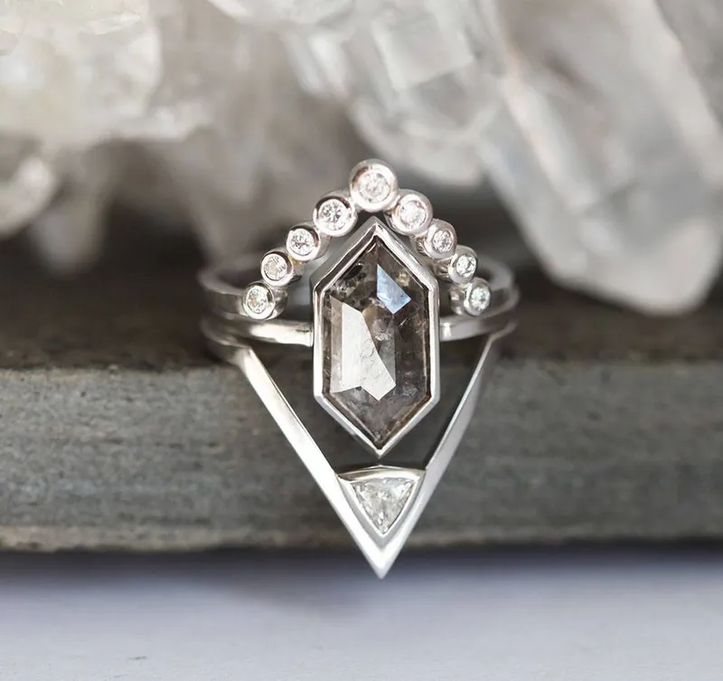 Melinda Salt & Pepper Diamond Ring Set vy 3