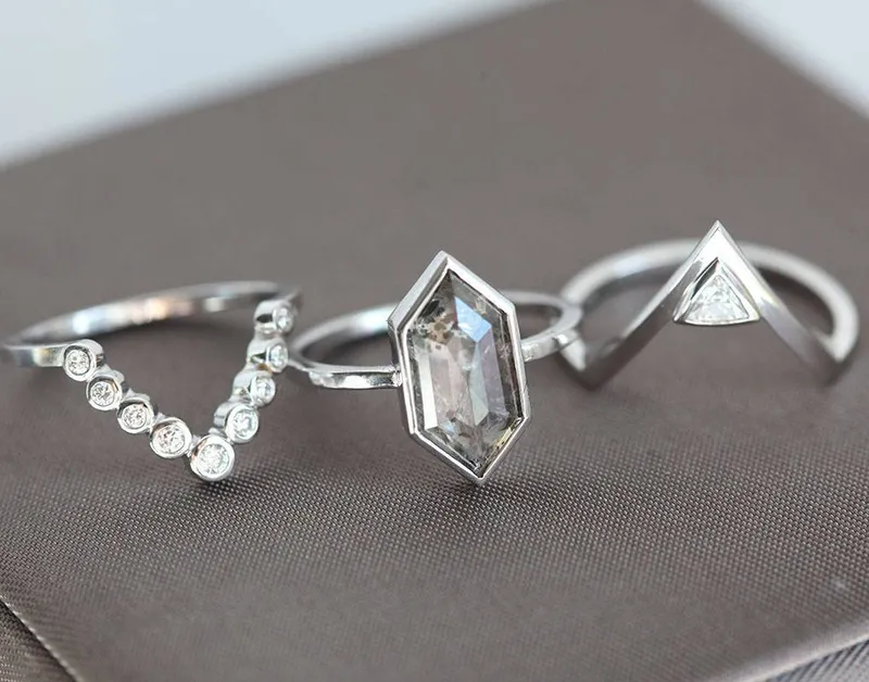 Melinda Salt & Pepper Diamond Ring Set vy 8